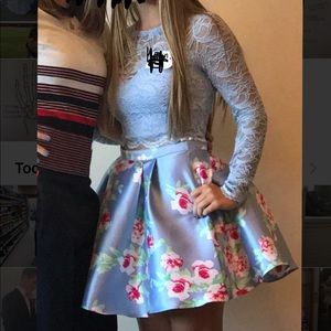 blue flowered two piece dress